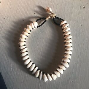 White Shell Bead Necklace with Black Accents